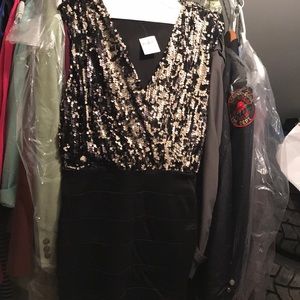 Black and sequin mini dress.